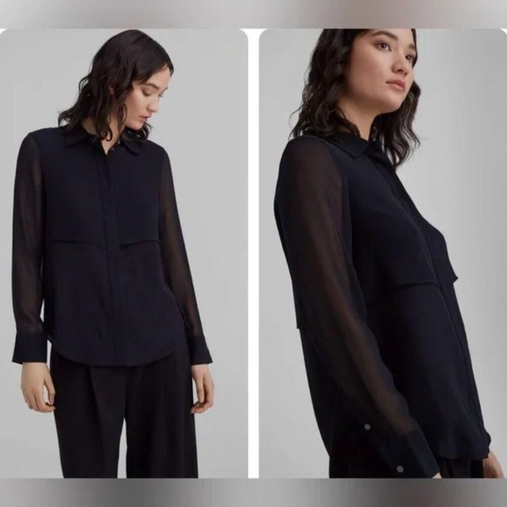 Club Monaco 100% Silk Layered-Flap Blouse